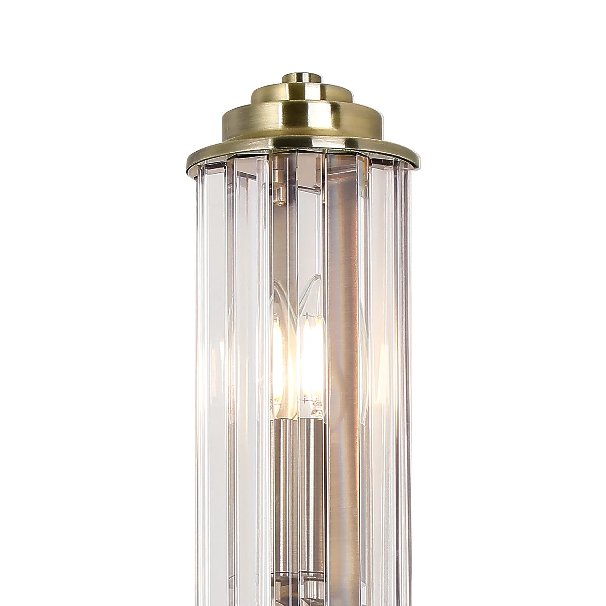 Fratton 2 Light Crystal Wall IP44 - Antique Brass & Clear Crystal