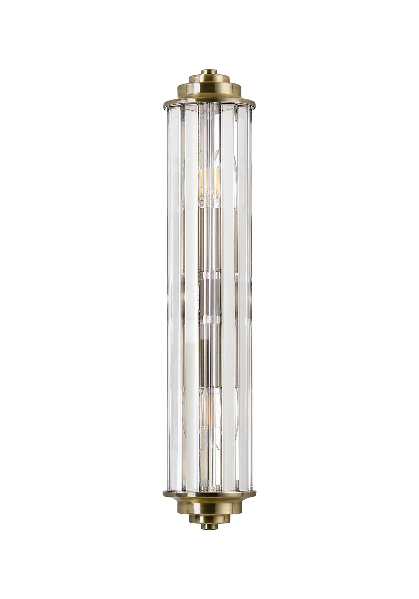 Fratton 2 Light Crystal Wall IP44 - Antique Brass & Clear Crystal