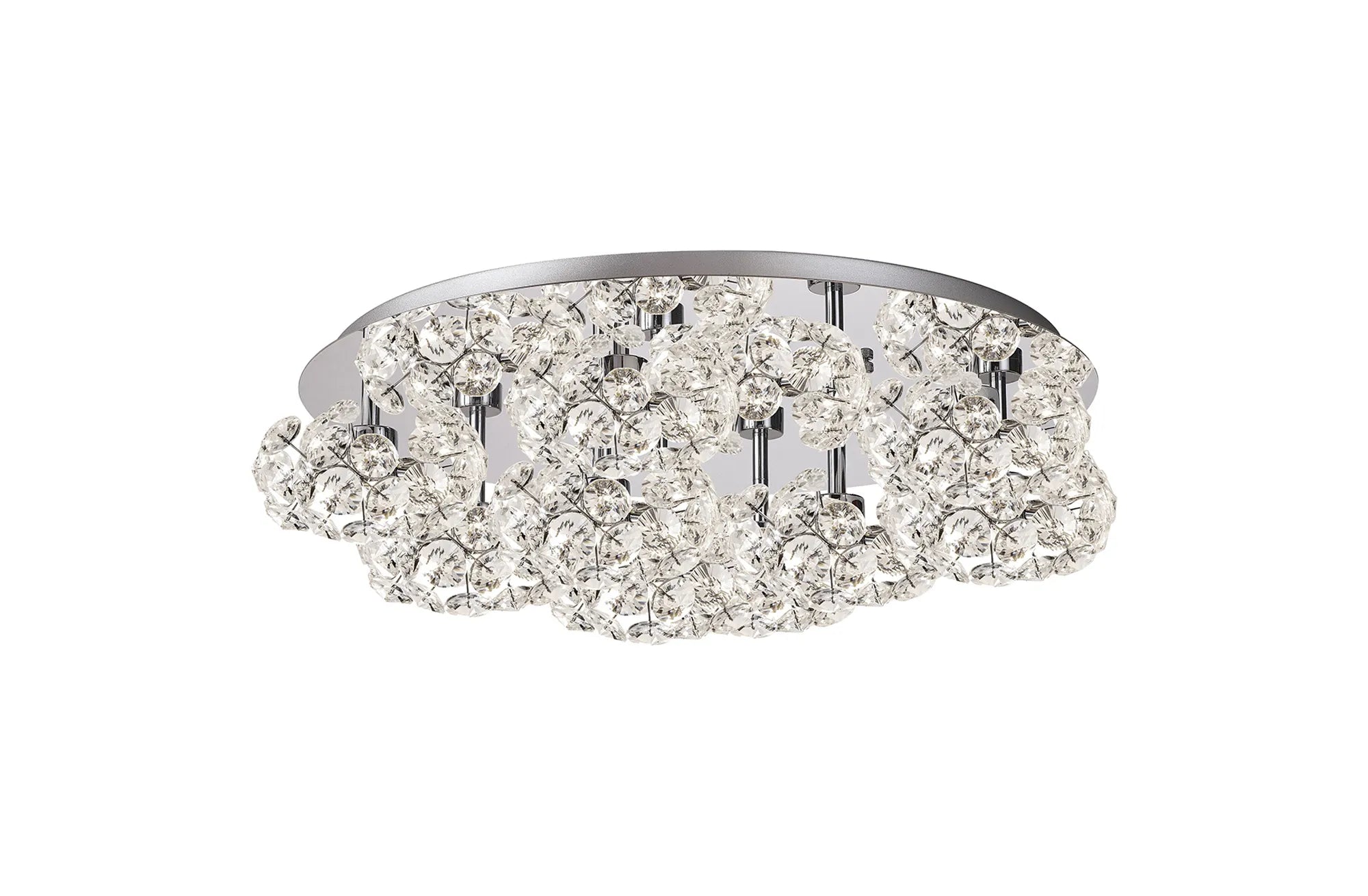 Grosvenor Polished Chrome Round 9 Light - Flush Fitting - Chrome & Clear Crystal Shade