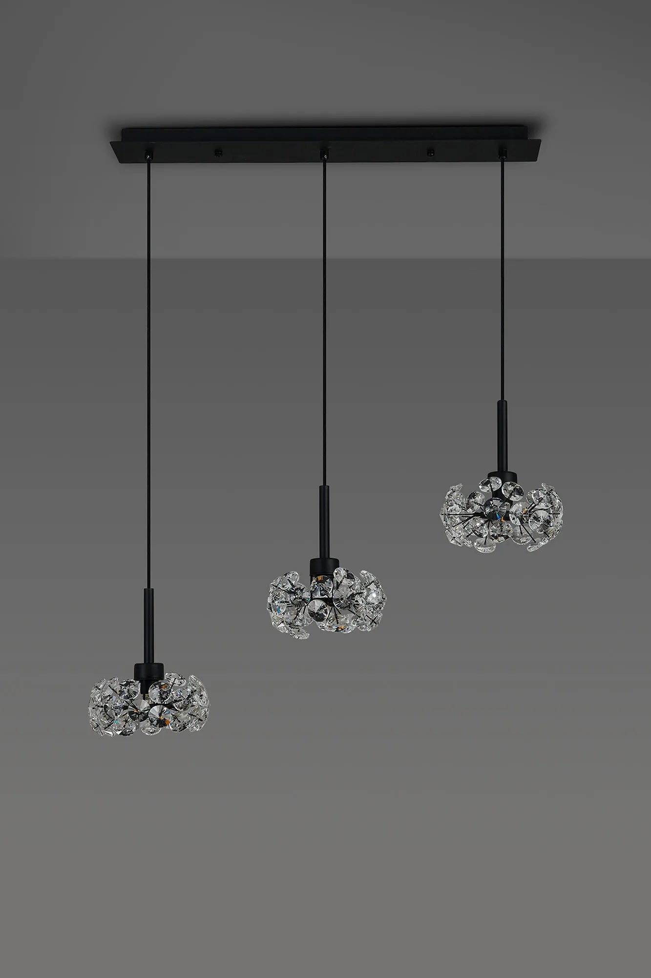 Grosvenor 3 Light Linear Pendant - Satin Black & Crystal Shade