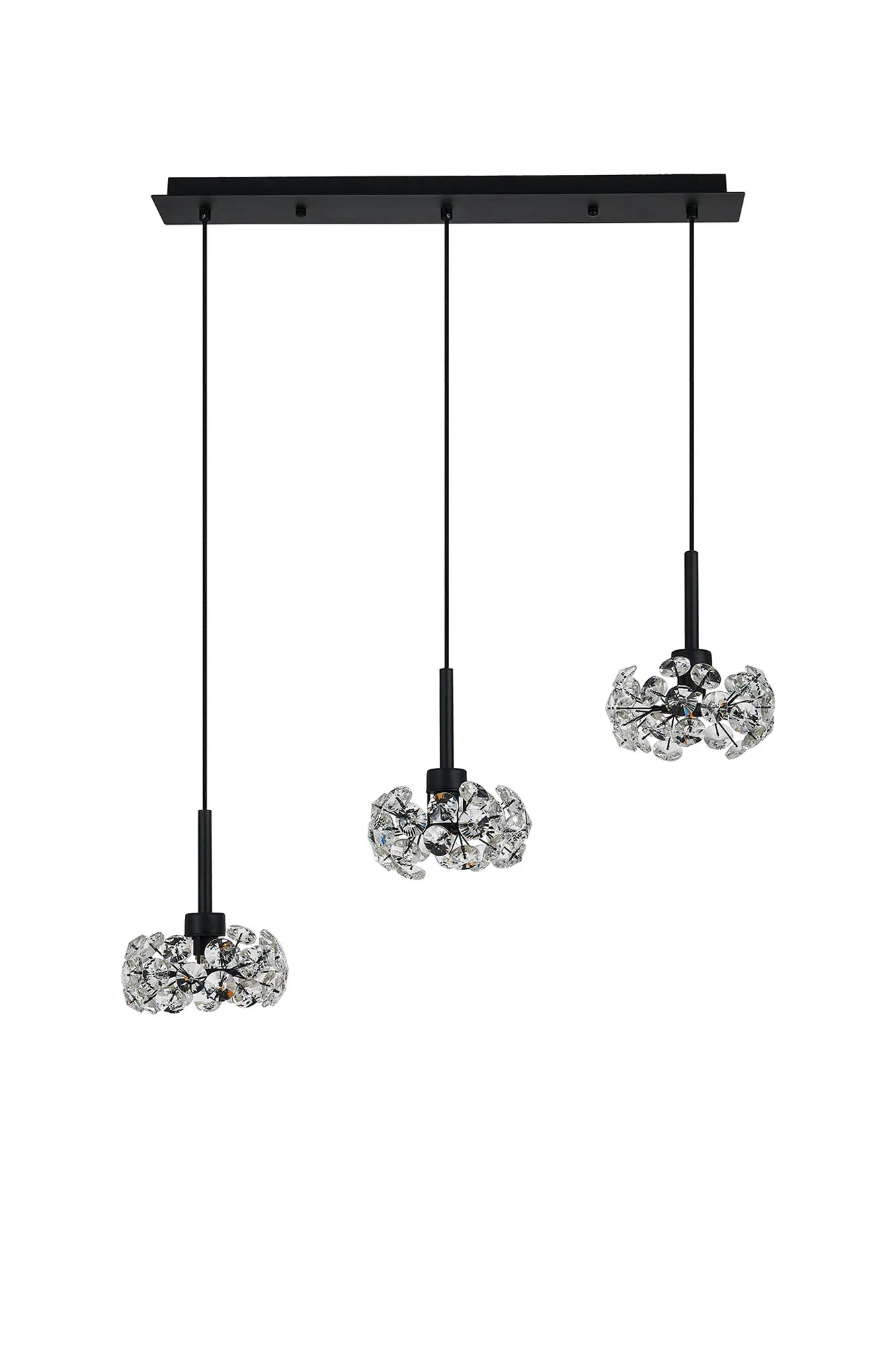 Grosvenor 3 Light Linear Pendant - Satin Black & Crystal Shade