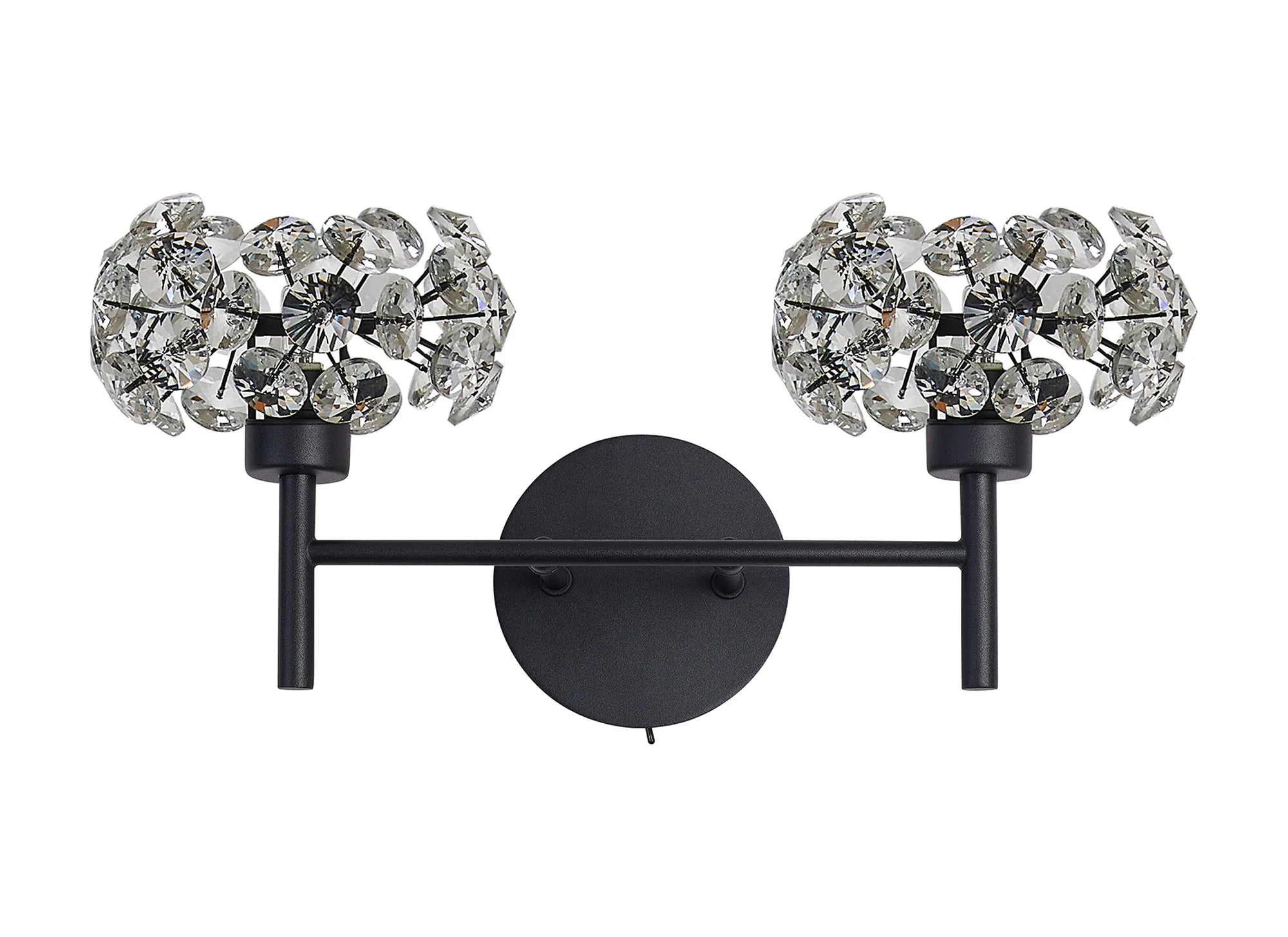 Grosvenor 2 x Switched Wall Lamp - Satin Black & Crystal Shade