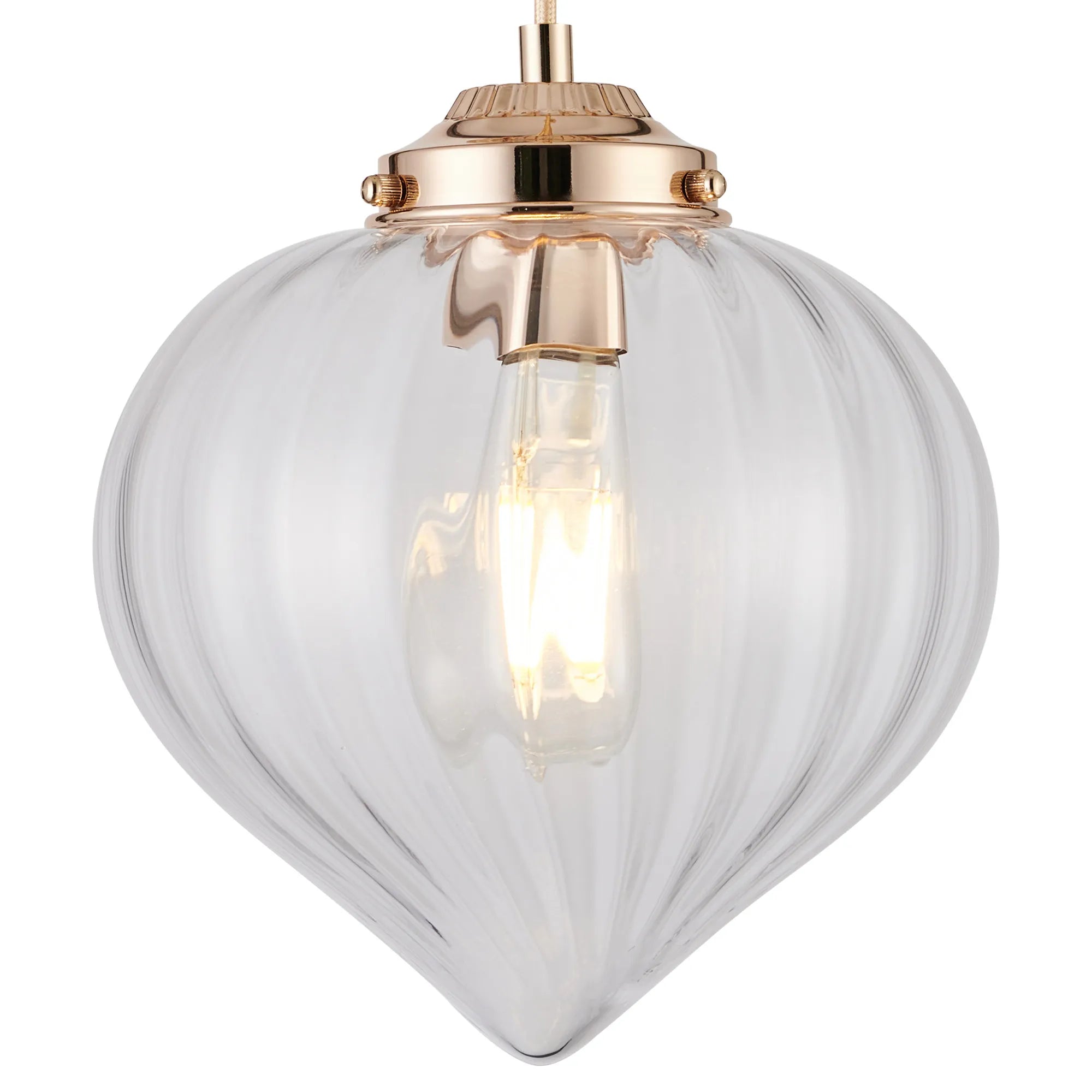 Grove Single Pendant with Flower Bud Shade - French Gold & Gold Braided Cable & Clear