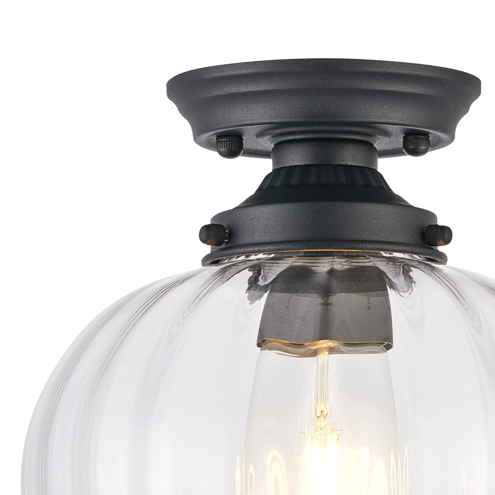 Grove Flush Ceiling Light with Flower Bud Shade - Satin Black & Clear