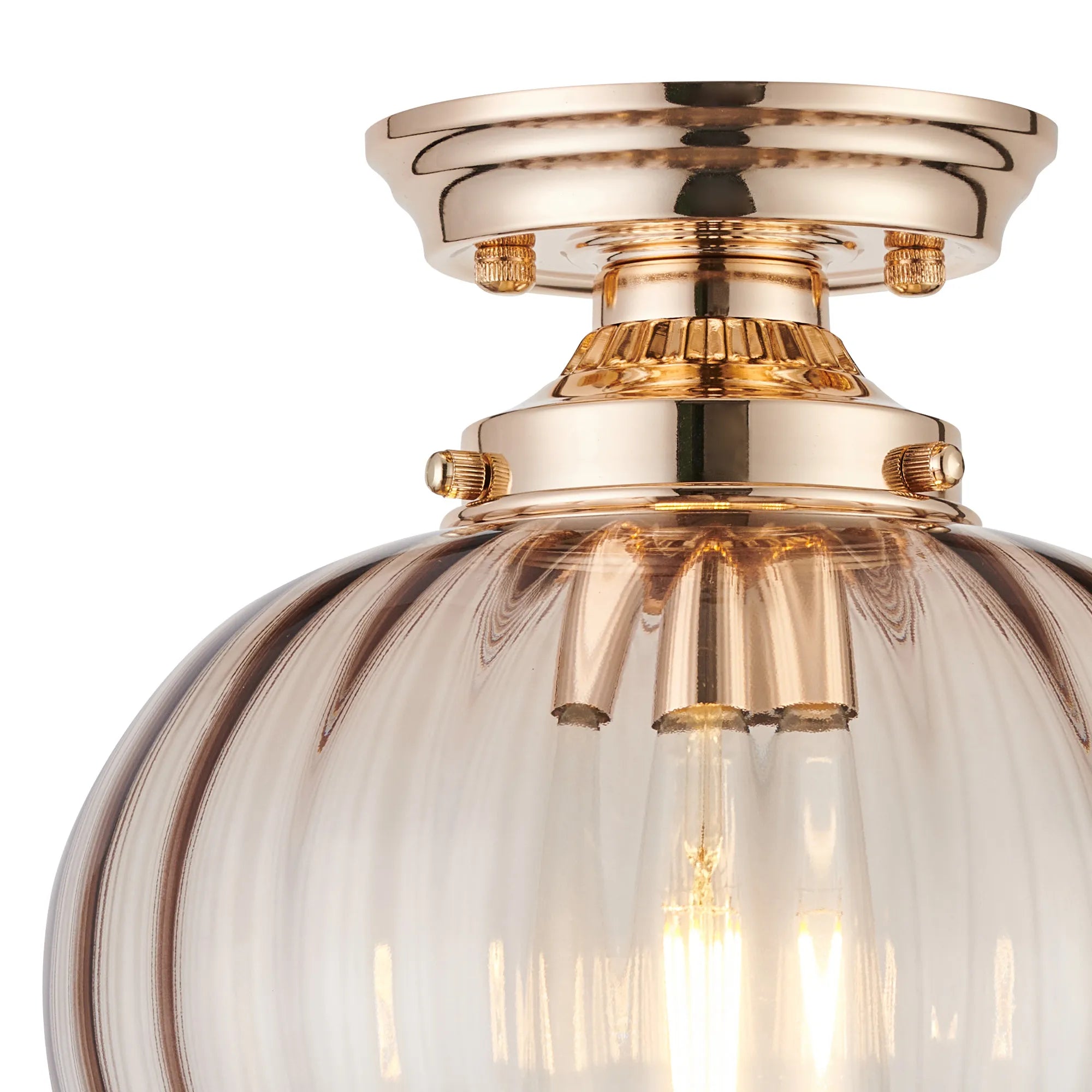 Grove Flush Ceiling Light with Flower Bud Shade - French Gold & Cognac