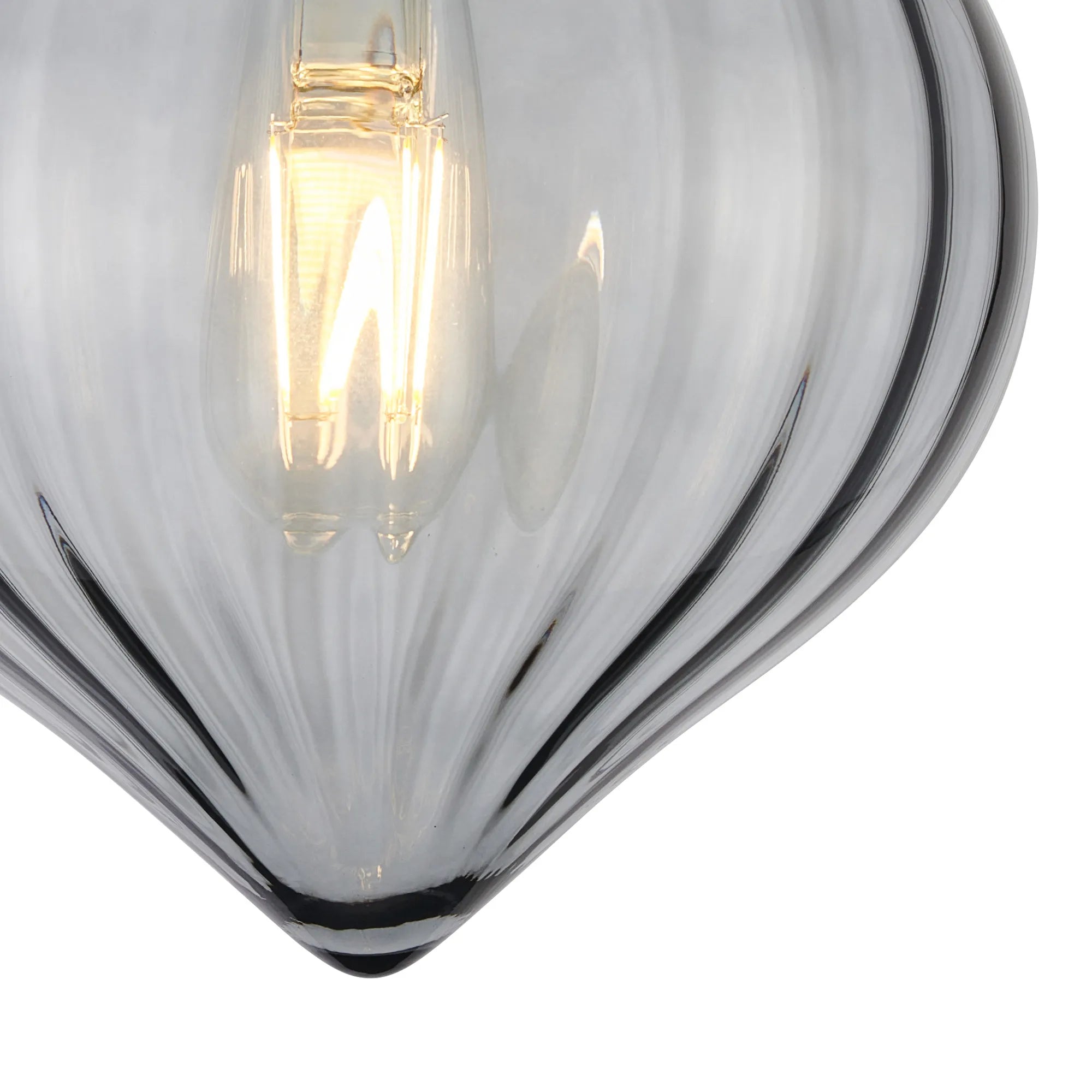 Grove Flush Ceiling Light with Flower Bud Shade - Polished Nickel & Smoke