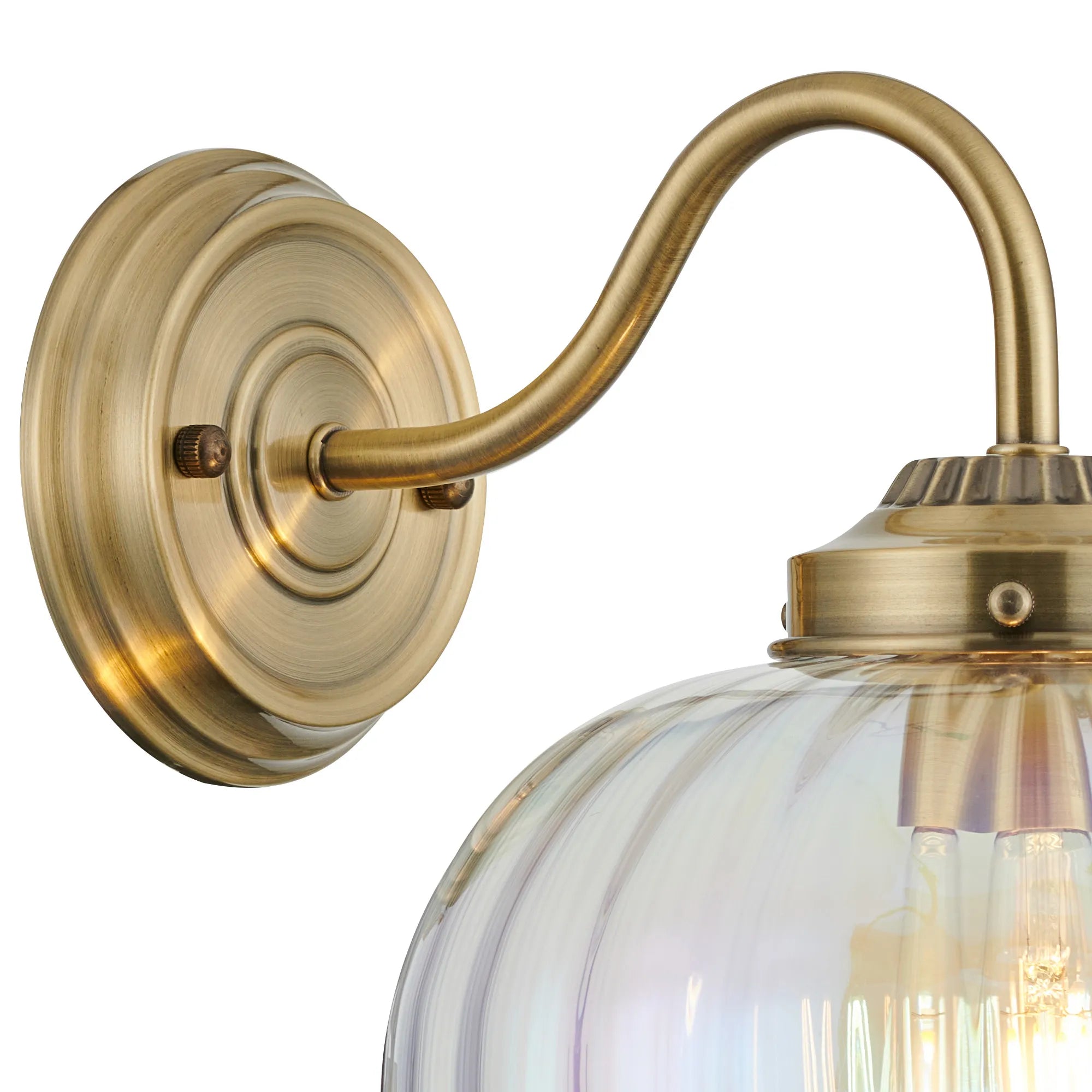 Grove Wall Light with Flower Bud Shade - Antique Brass & Iridescent Faded