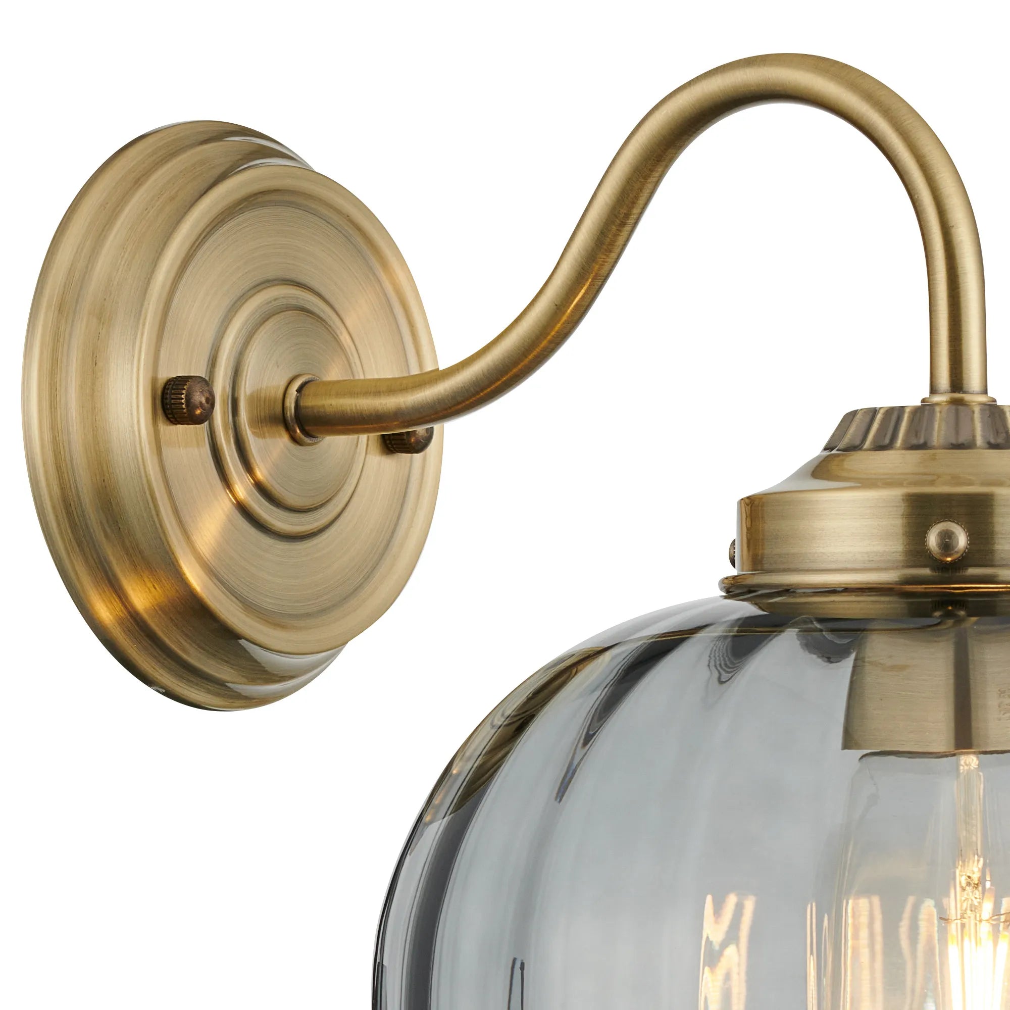 Grove Wall Light with Flower Bud Shade - Antique Brass & Smoke