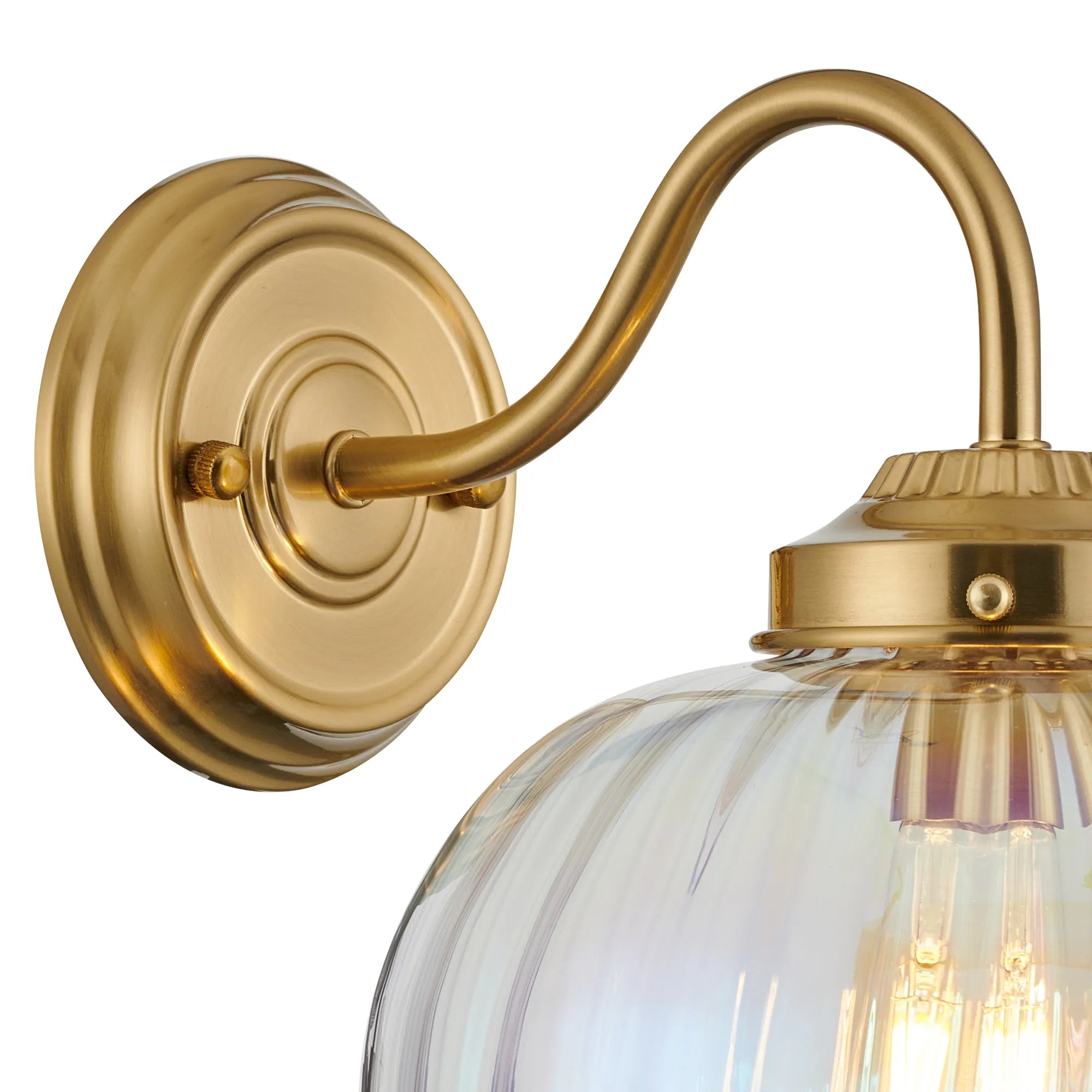 Grove Wall Light with Flower Bud Shade - Brass & Iridescent Faded