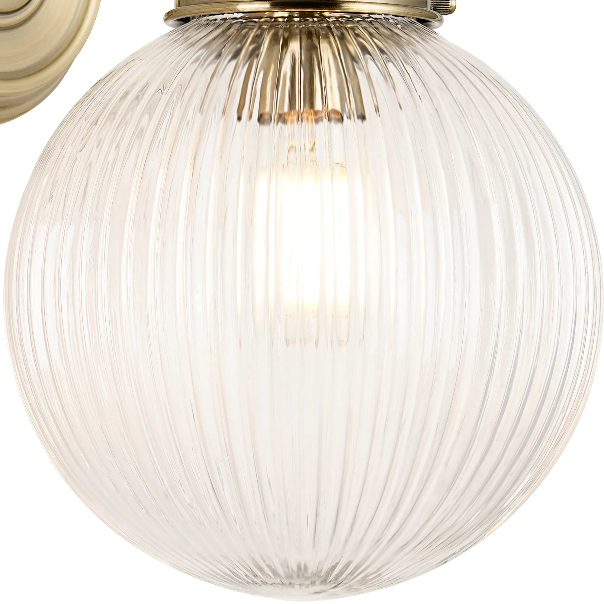 Grove Wall Light with 20cm Acorn Ribbed Glass -Antique Brass & Clear