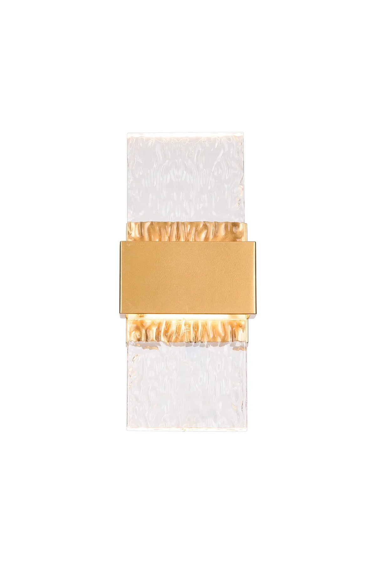 Fabula Havant IP65 Up/Down LED Wall Light – Satin Gold & Seiche Textured Glass