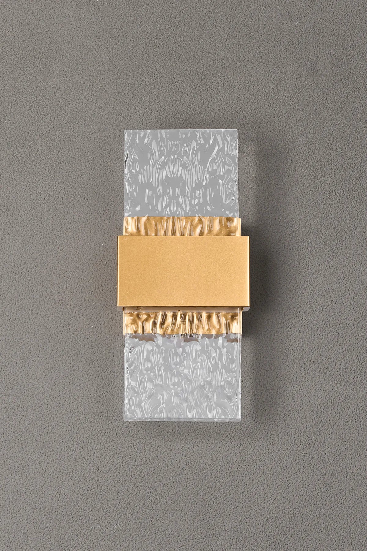 Fabula Havant IP65 Up/Down LED Wall Light – Satin Gold & Seiche Textured Glass