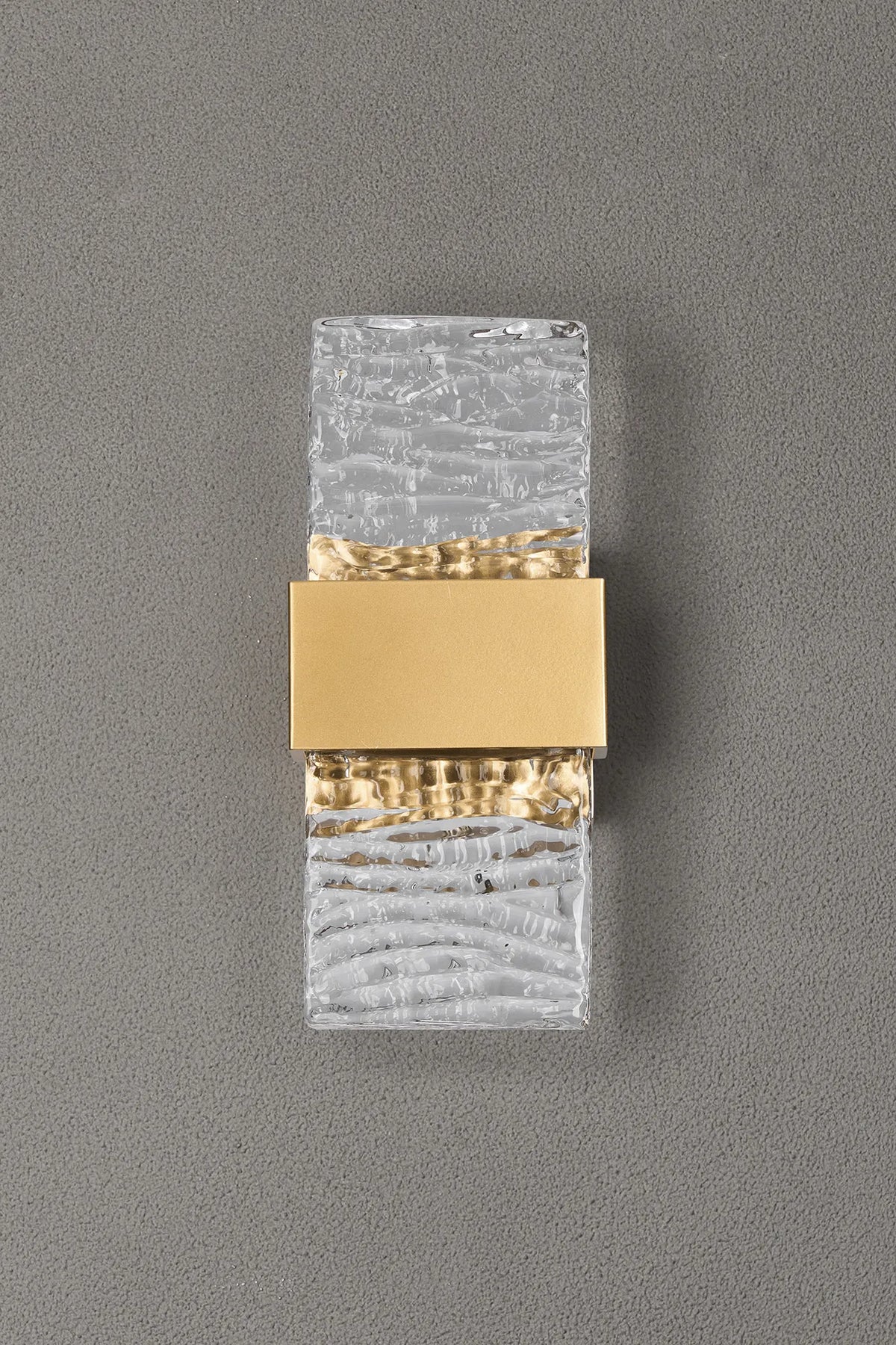 Fabula Havant IP65 Up/Down LED Wall Light – Satin Gold & Ripple Textured Glass