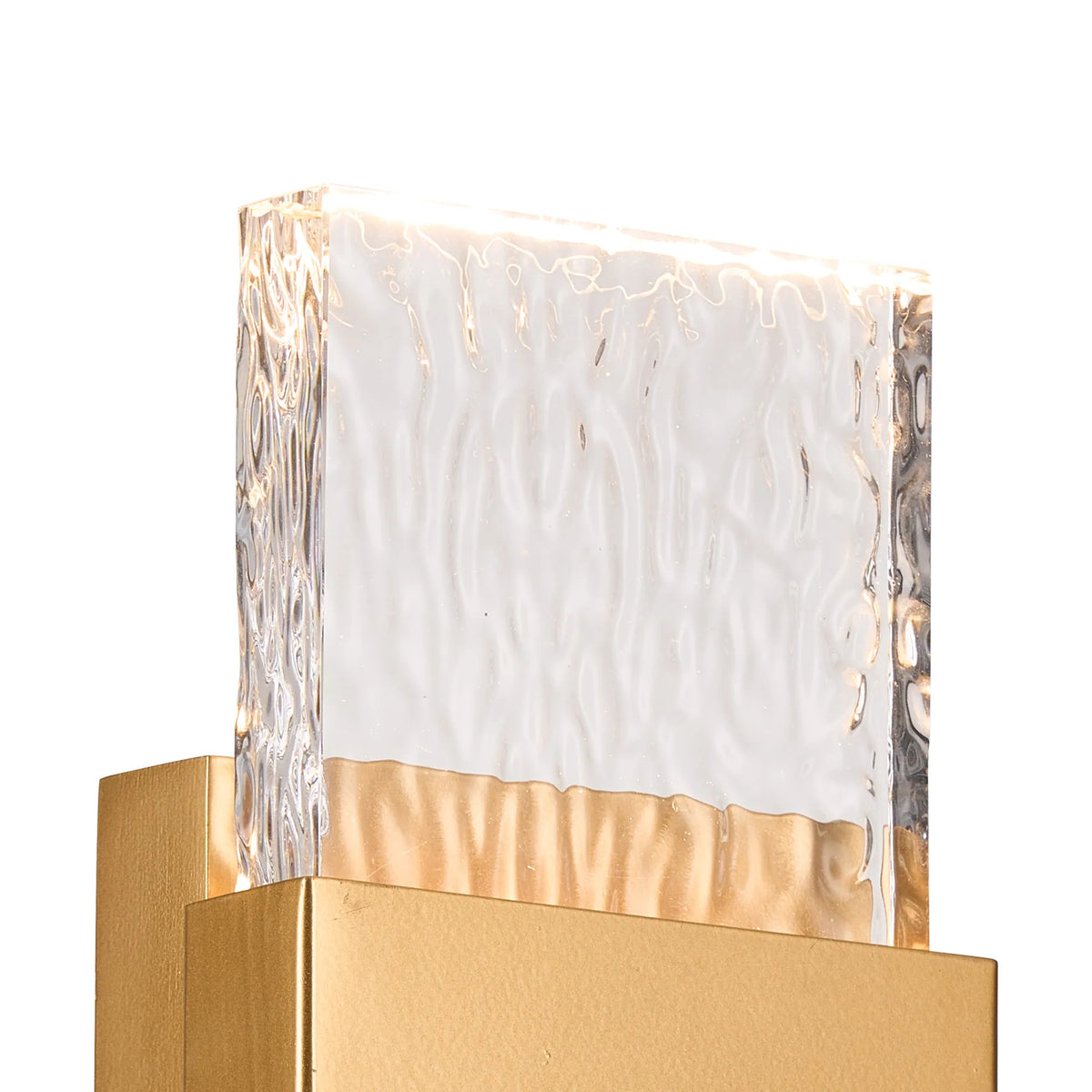 Fabula Havant IP65 Up/Down LED Wall Light – Satin Gold & Ripple Textured Glass