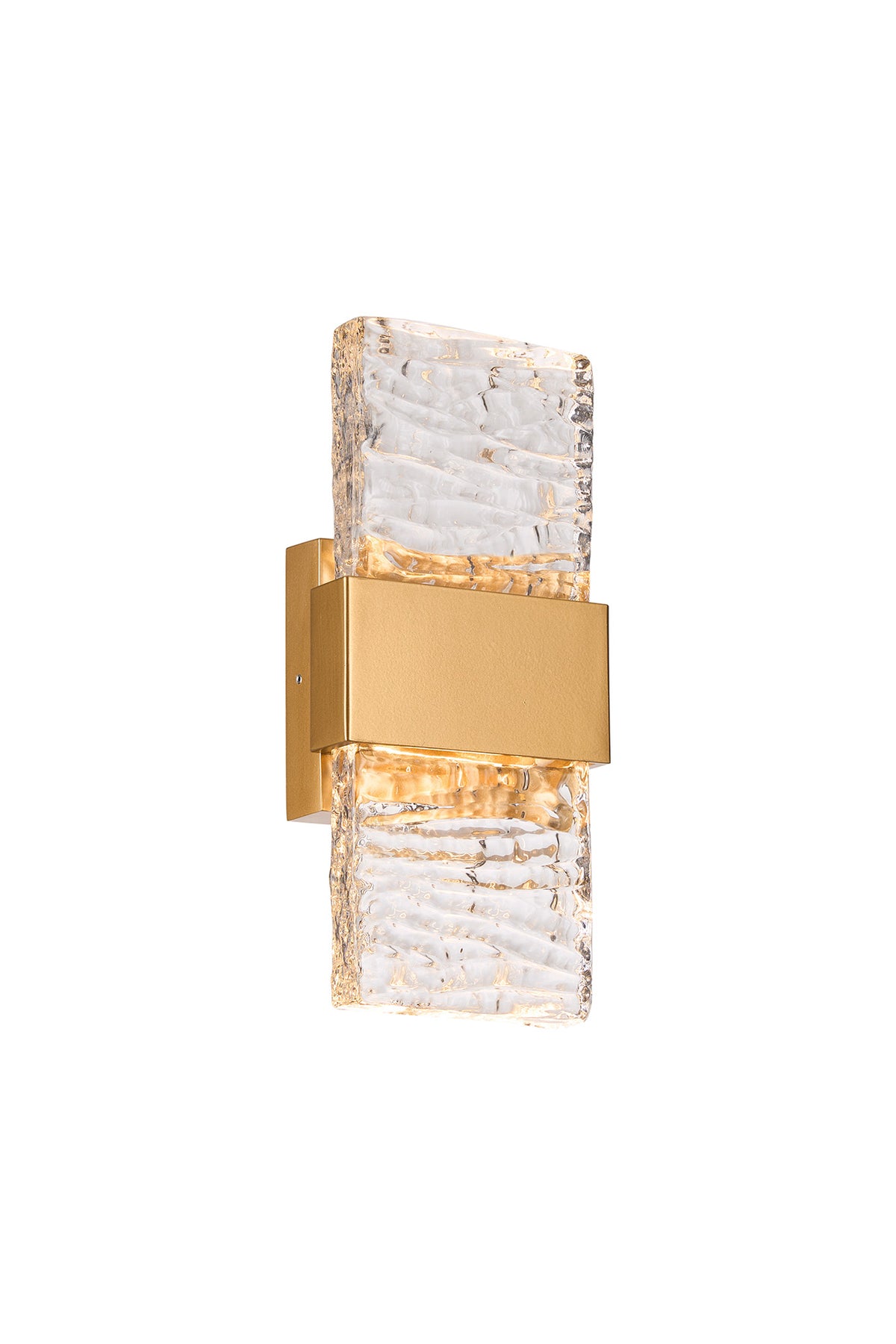 Fabula Havant IP65 Up/Down LED Wall Light – Satin Gold & Ripple Textured Glass 30 cm