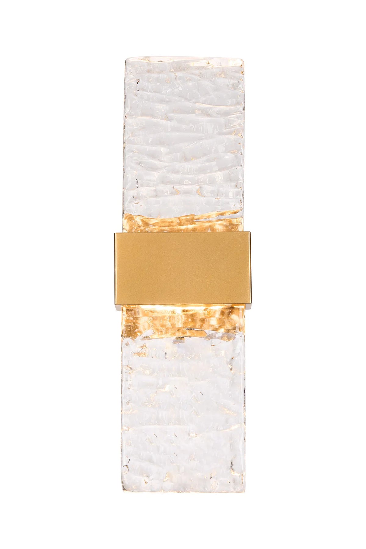 Fabula Havant IP65 Up/Down LED Wall Light – Satin Gold & Ripple Textured Glass