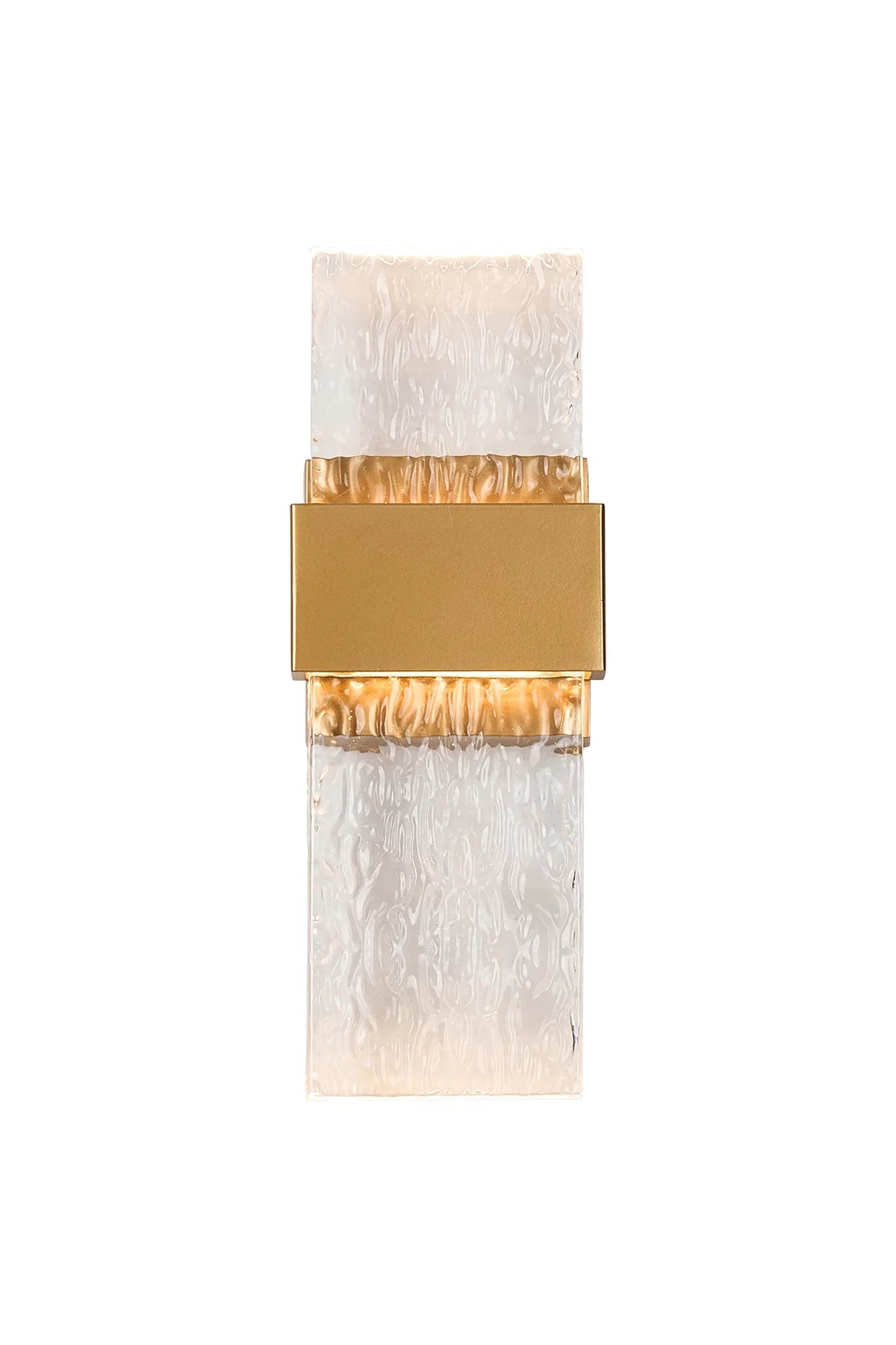 Fabula Havant IP65 Up/Down LED Wall Light – Satin Gold & Seiche Textured Glass