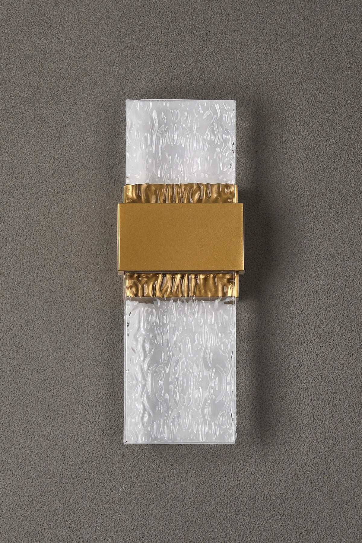 Fabula Havant IP65 Up/Down LED Wall Light – Satin Gold & Seiche Textured Glass