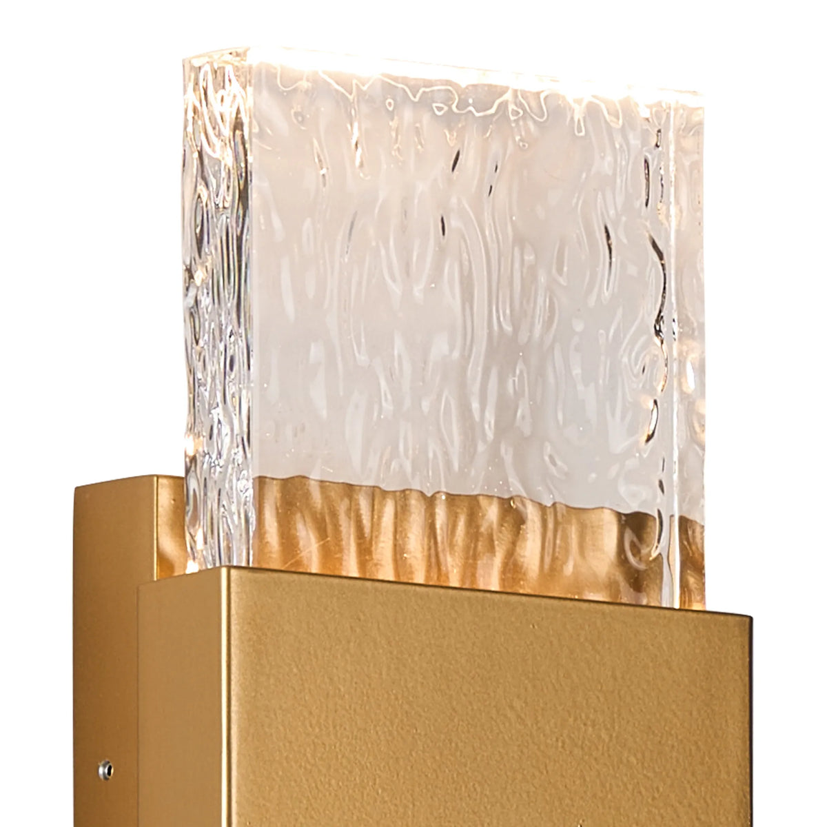 Fabula Havant IP65 Up/Down LED Wall Light – Satin Gold & Seiche Textured Glass