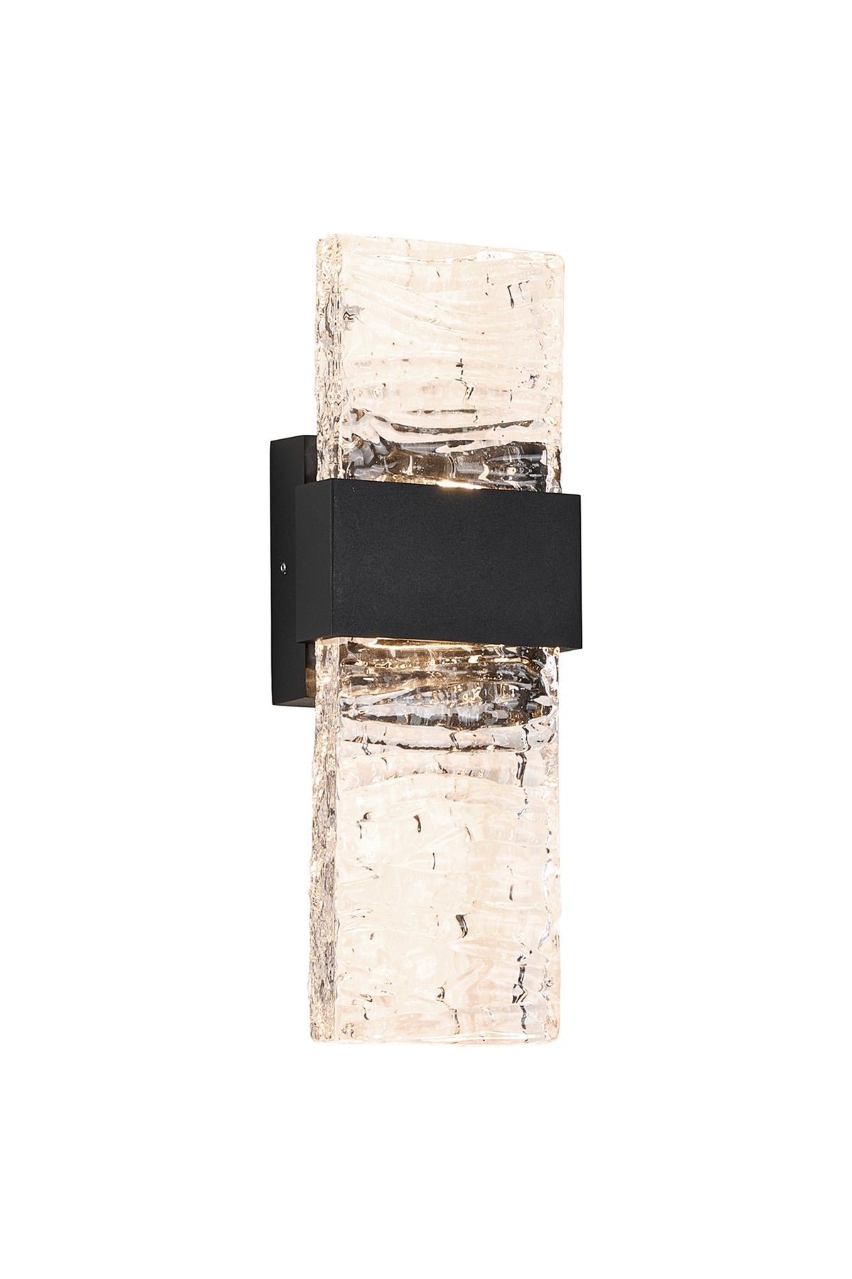 Fabula Havant IP65 Up/Down LED Wall Light – Black & Ripple Textured Glass 36 cm