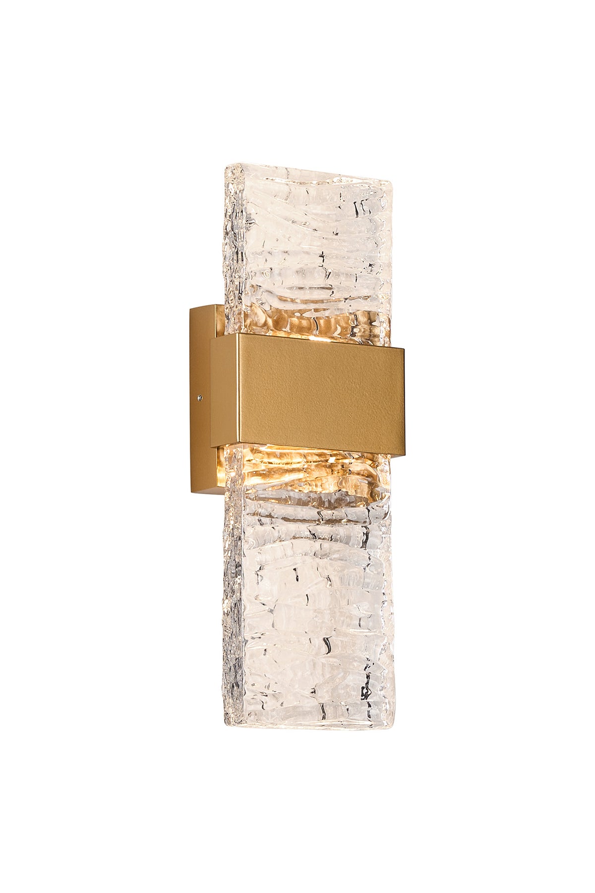Fabula Havant IP65 Up/Down LED Wall Light – Satin Gold & Ripple Textured Glass 36 cm