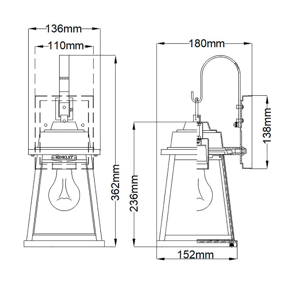 Hinkley Bainbridge Single Light Small Wall Lantern - Oil Rubbed Bronze & Heritage Brass