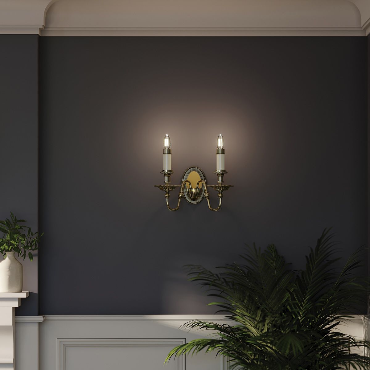 Hinkley Cambridge 2 Light Wall Light - Double Shades - Burnished Brass