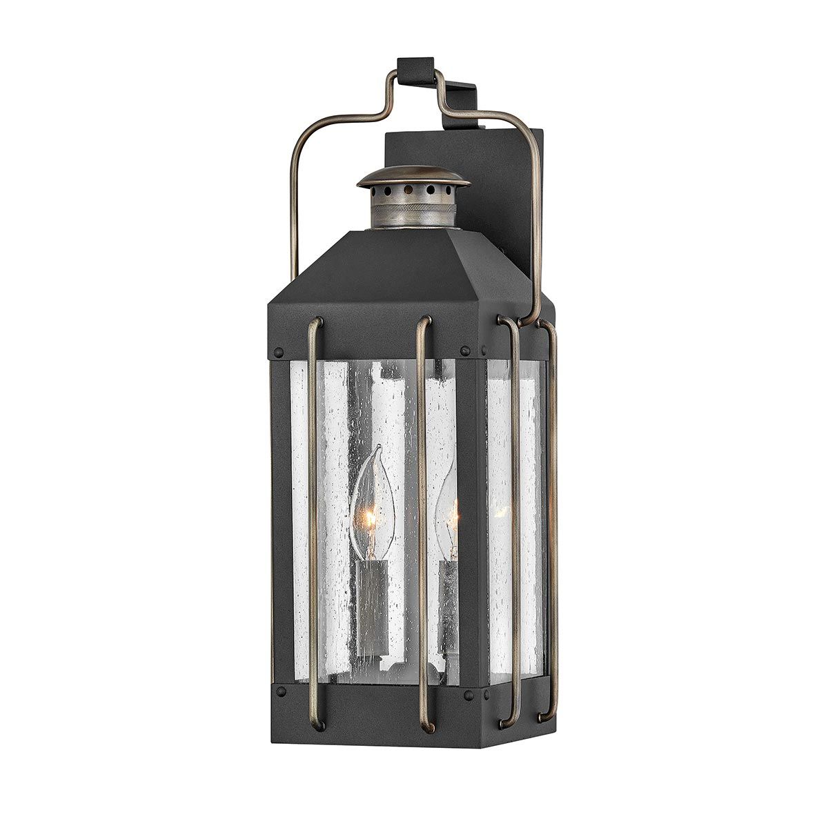 Hinkley Fitzgerald 2 Light Medium Wall Lantern - Textured Black & Burnished Bronze