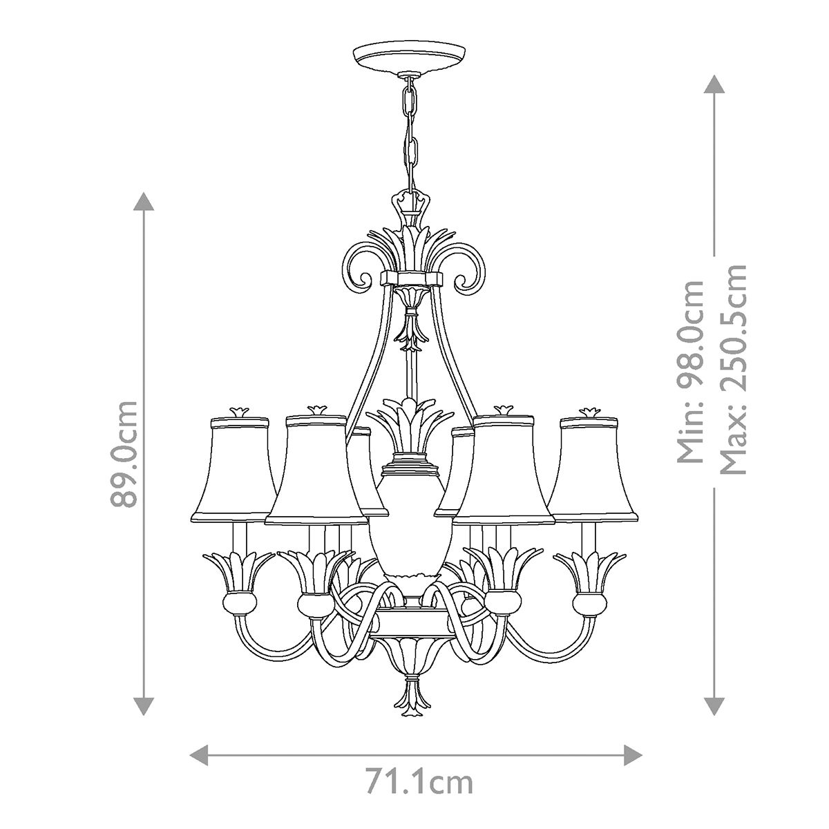 Hinkley Plantation 7 Light Chandelier - Polished Antique Nickel