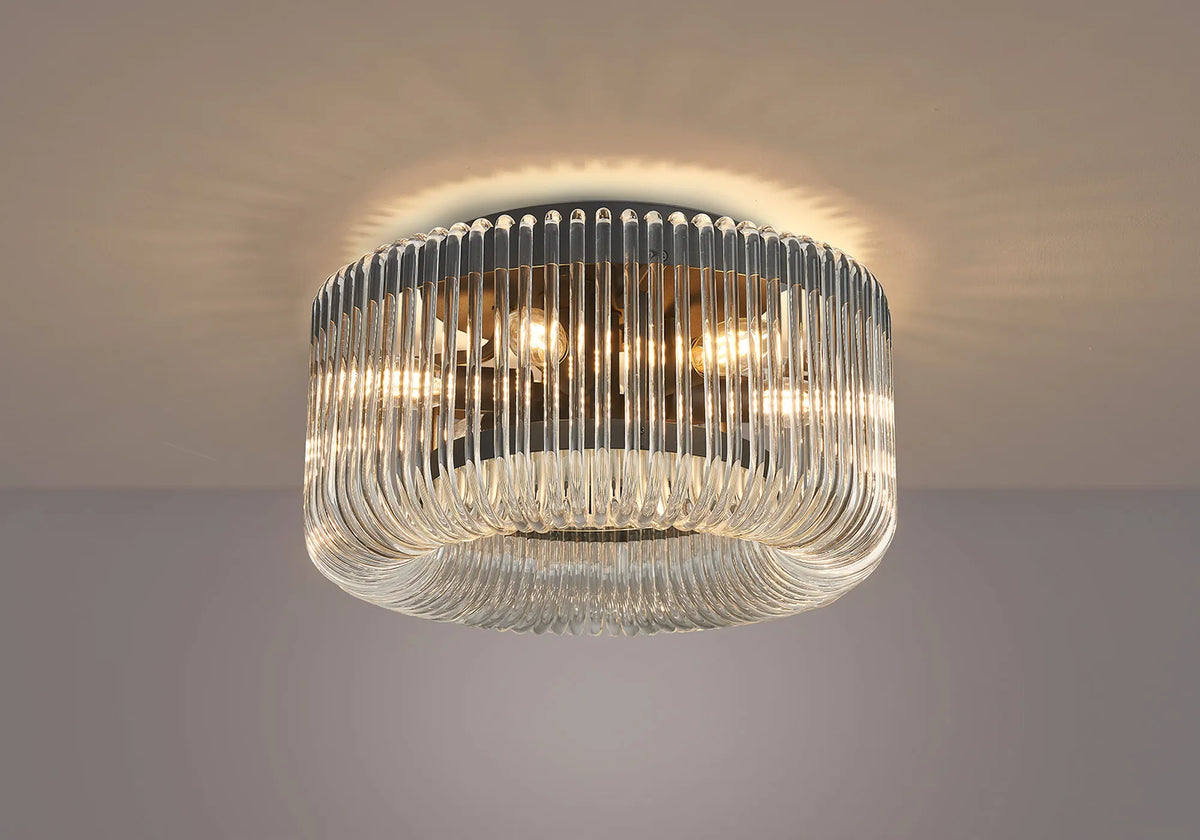 Fabula Hutton Round Flush Ceiling Light – Black & Clear Glass