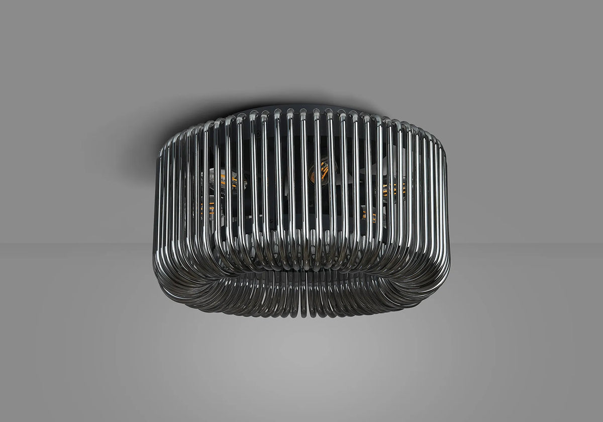 Fabula Hutton Round Flush Ceiling Light – Black & Smoke Glass