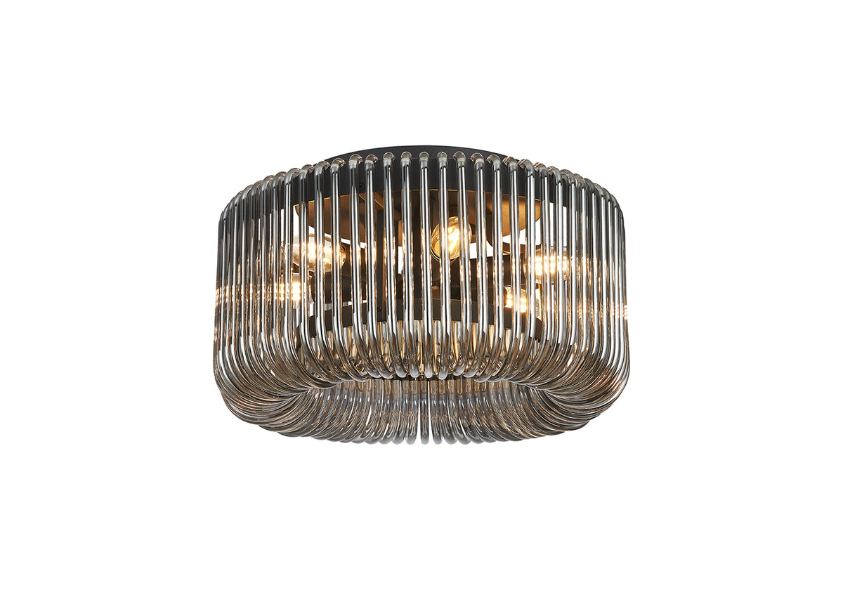 Fabula Hutton Round Flush Ceiling Light – Black & Smoke Glass 40 cm