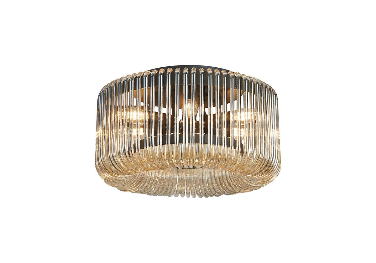 Fabula Hutton Round Flush Ceiling Light – Black & Smoke Brown Glass 40 cm