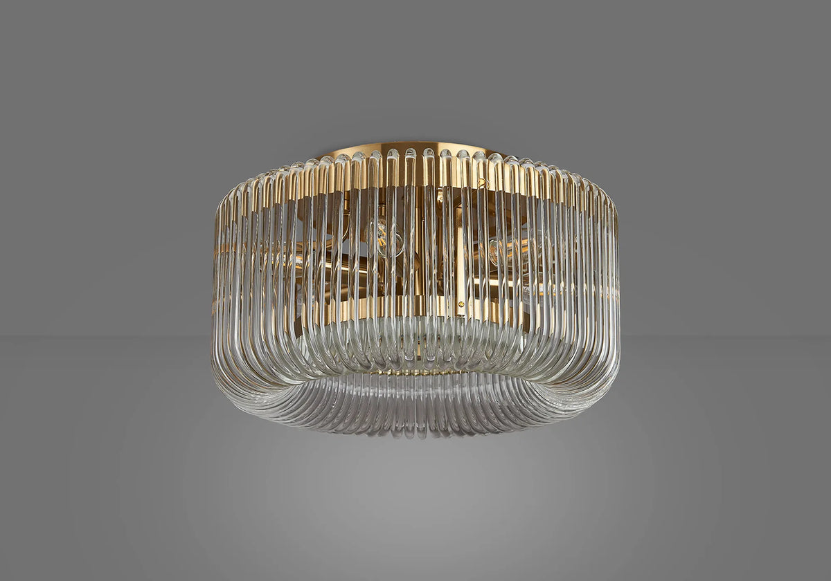 Fabula Hutton Round Flush Ceiling Light – Brass & Clear Glass