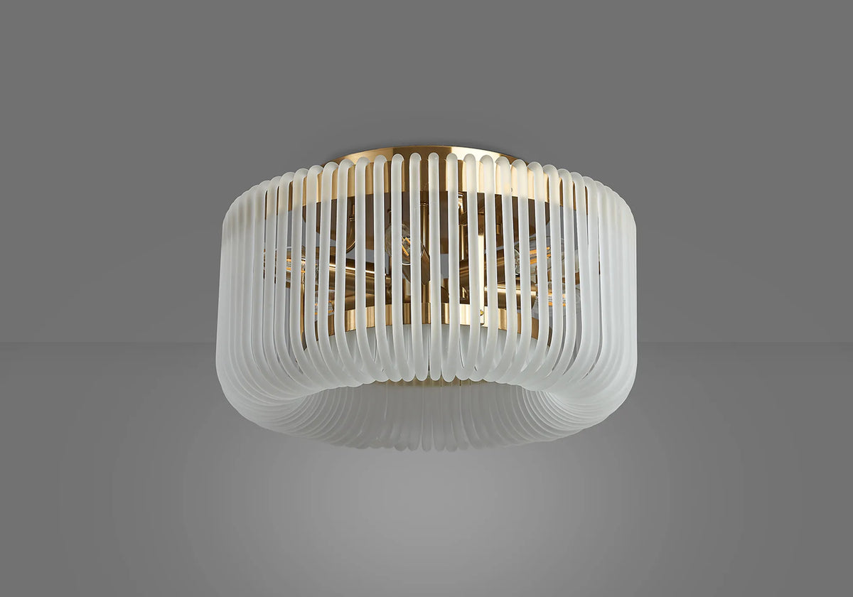 Fabula Hutton Round Flush Ceiling Light – Brass & Frosted Glass