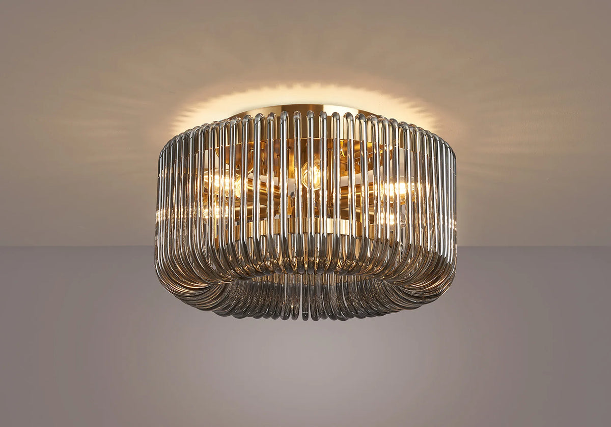 Fabula Hutton Round Flush Ceiling Light – Brass & Smoke Glass