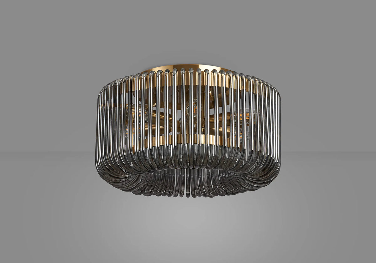 Fabula Hutton Round Flush Ceiling Light – Brass & Smoke Glass