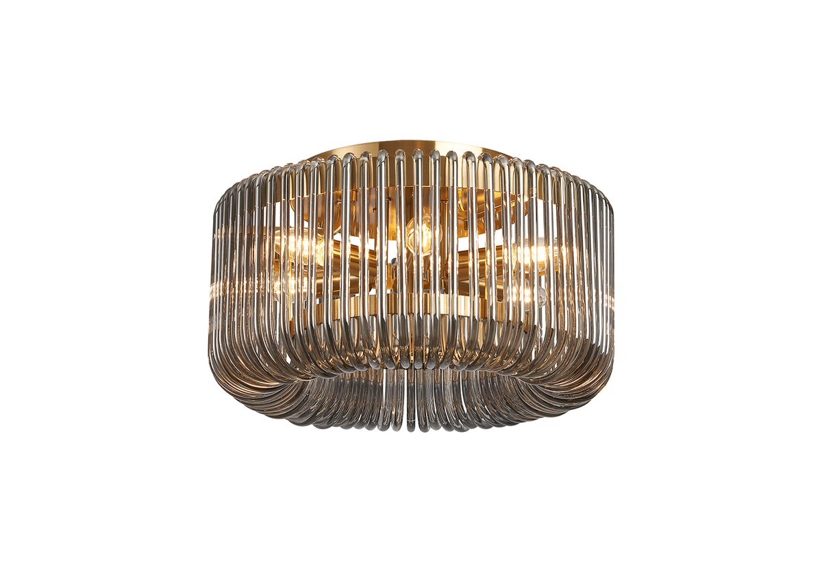 Fabula Hutton Round Flush Ceiling Light – Brass & Smoke Glass 40 cm