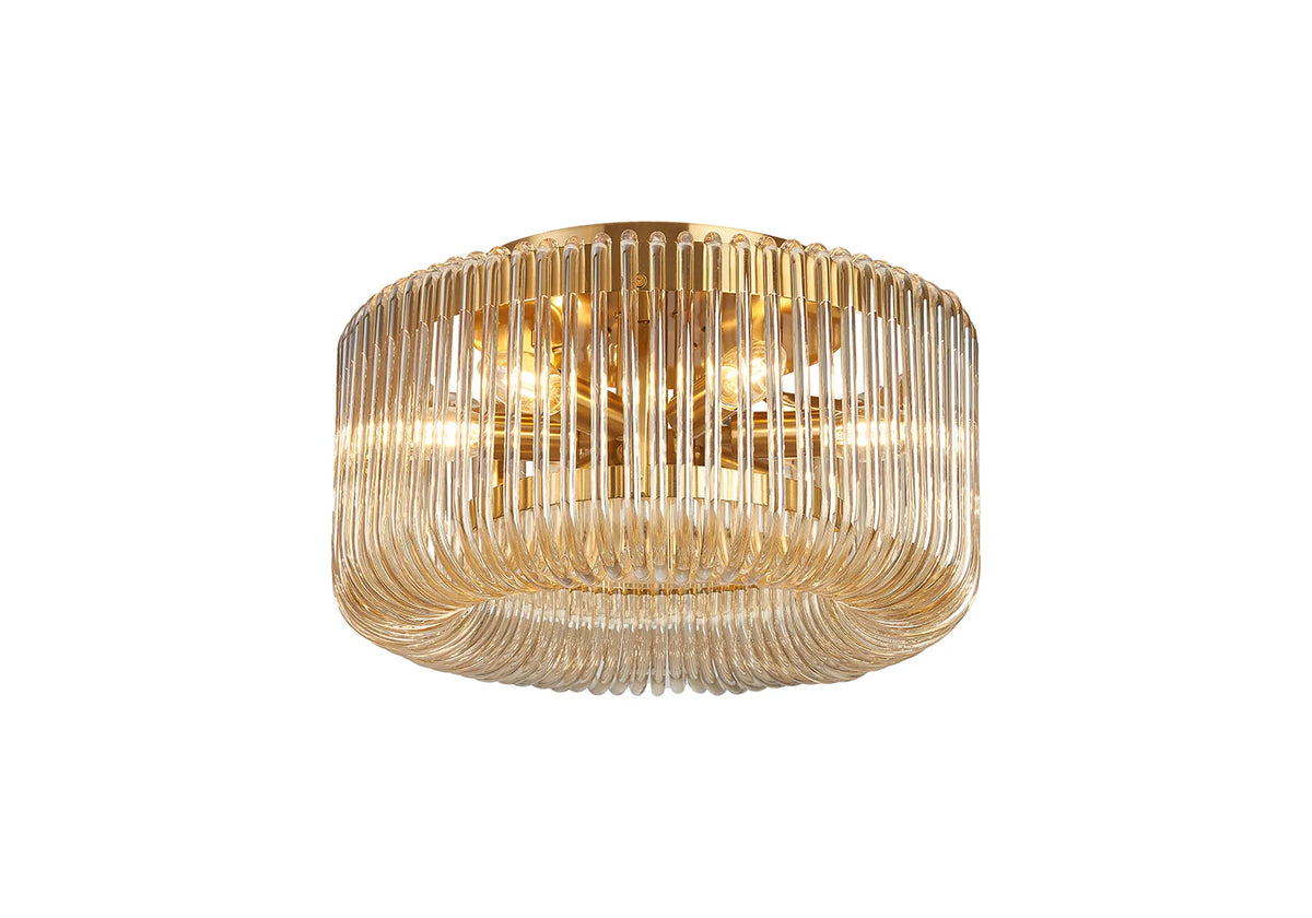Fabula Hutton Round Flush Ceiling Light – Brass & Smoke Brown Glass 40 cm