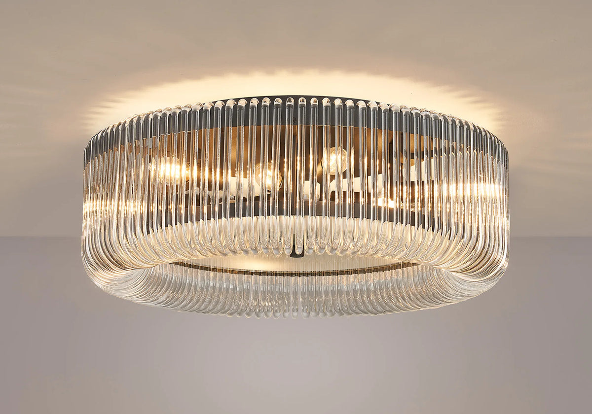 Fabula Hutton Round Flush Ceiling Light – Black & Clear Glass