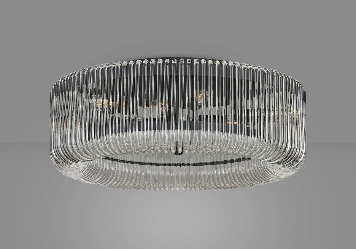 Fabula Hutton Round Flush Ceiling Light – Black & Clear Glass