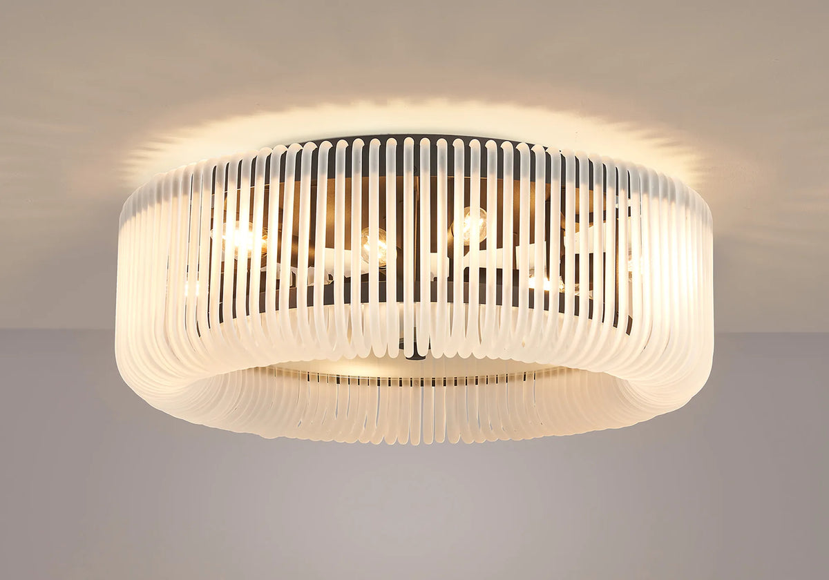 Fabula Hutton Round Flush Ceiling Light – Black & Frosted Glass