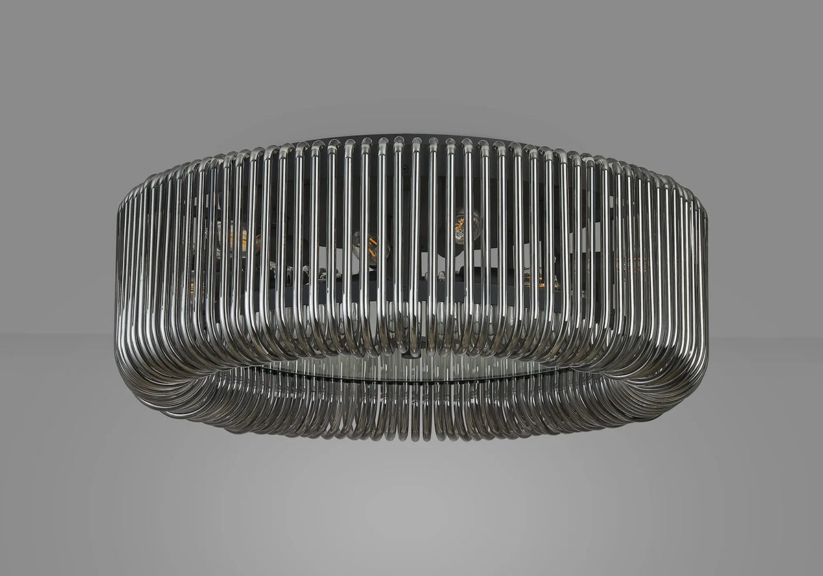 Fabula Hutton Round Flush Ceiling Light – Black & Smoke Glass