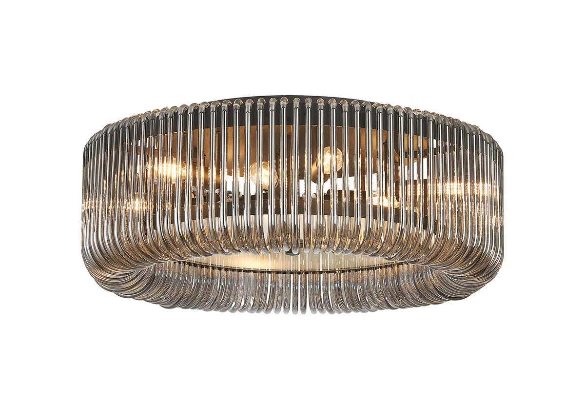 Fabula Hutton Round Flush Ceiling Light – Black & Smoke Glass 60 cm