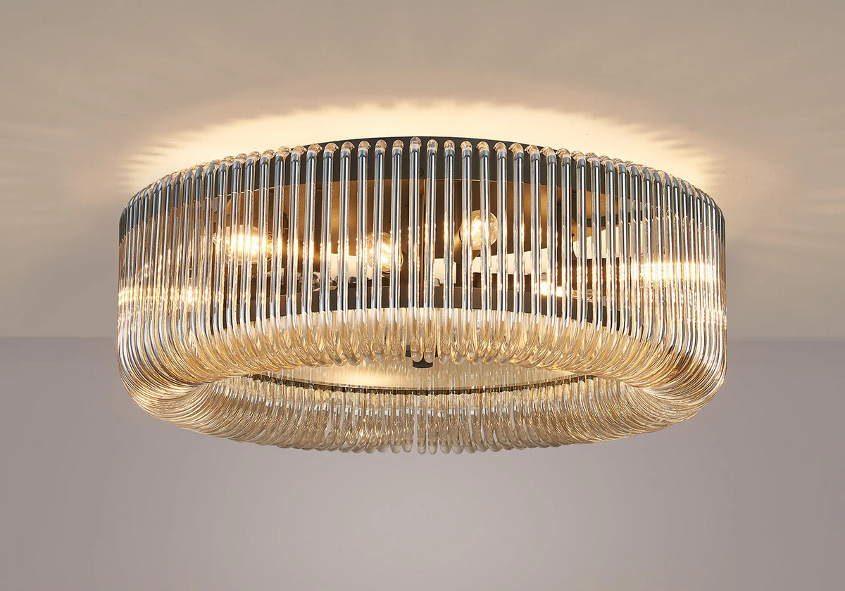 Fabula Hutton Round Flush Ceiling Light – Black & Smoke Brown Glass