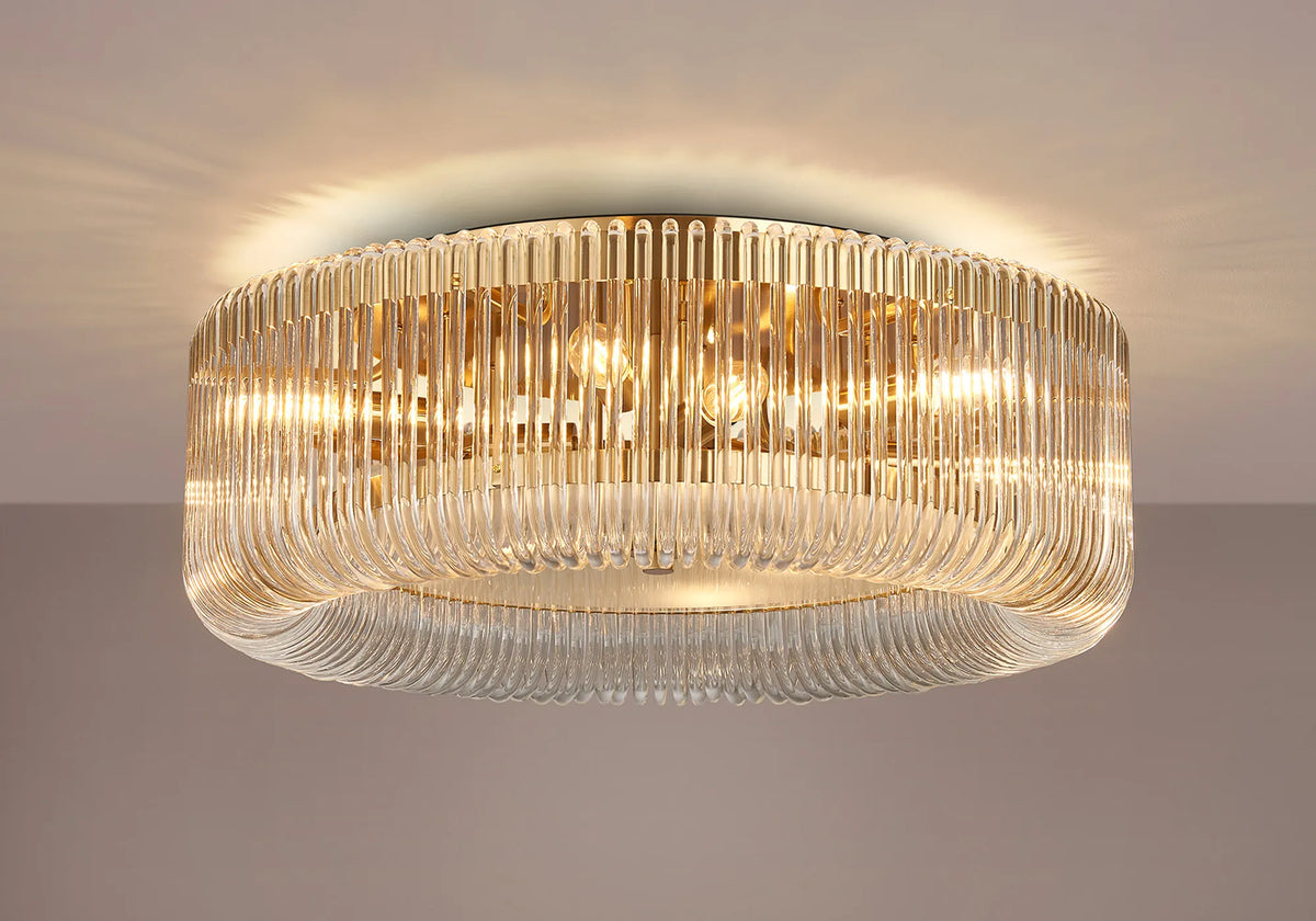 Fabula Hutton Round Flush Ceiling Light – Brass & Clear Glass