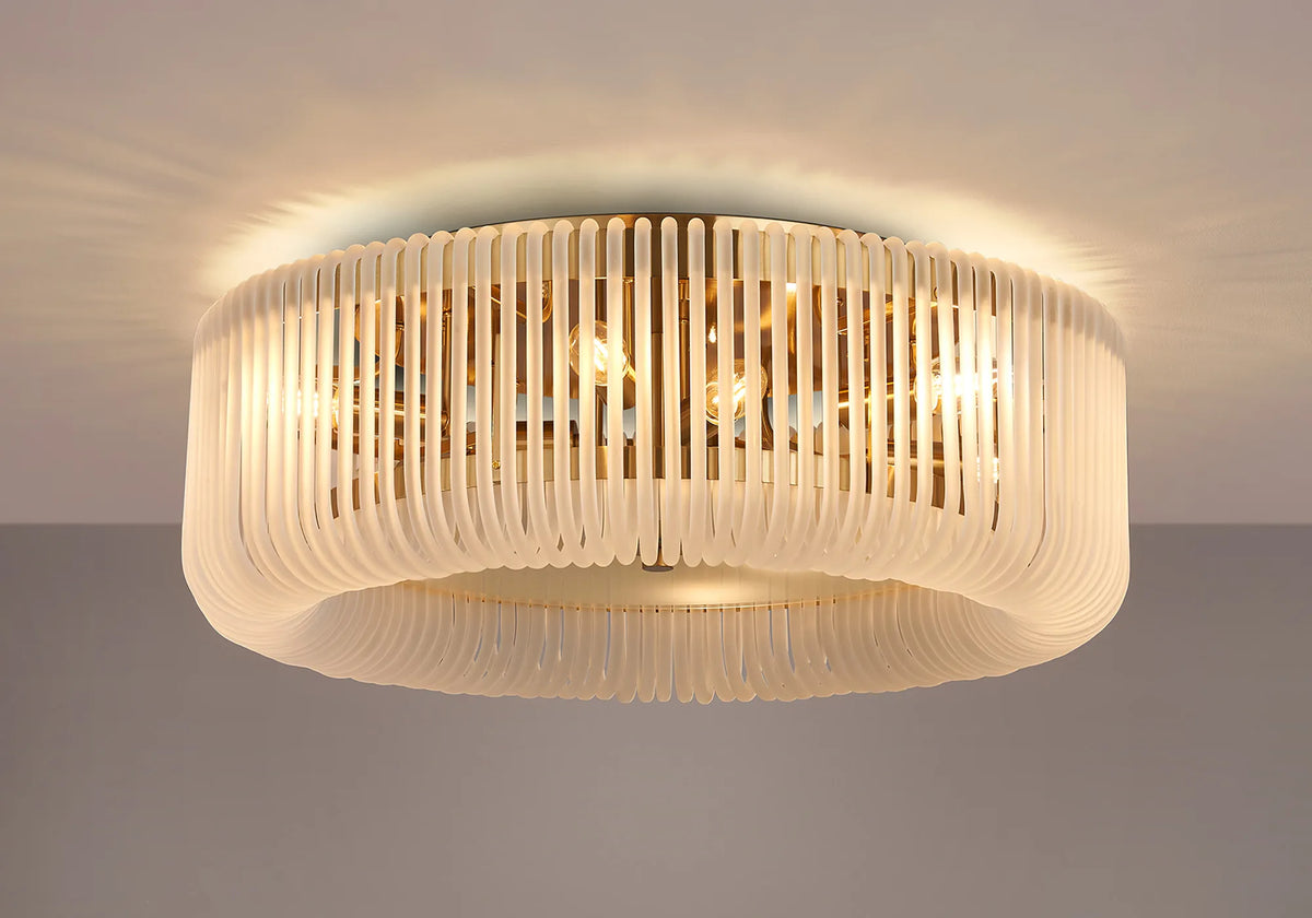 Fabula Hutton Round Flush Ceiling Light – Brass & Frosted Glass