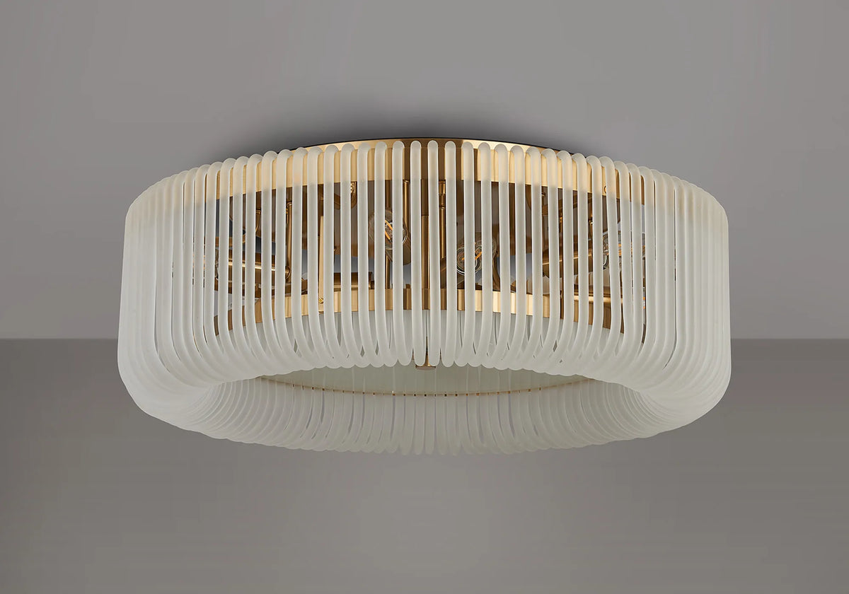 Fabula Hutton Round Flush Ceiling Light – Brass & Frosted Glass