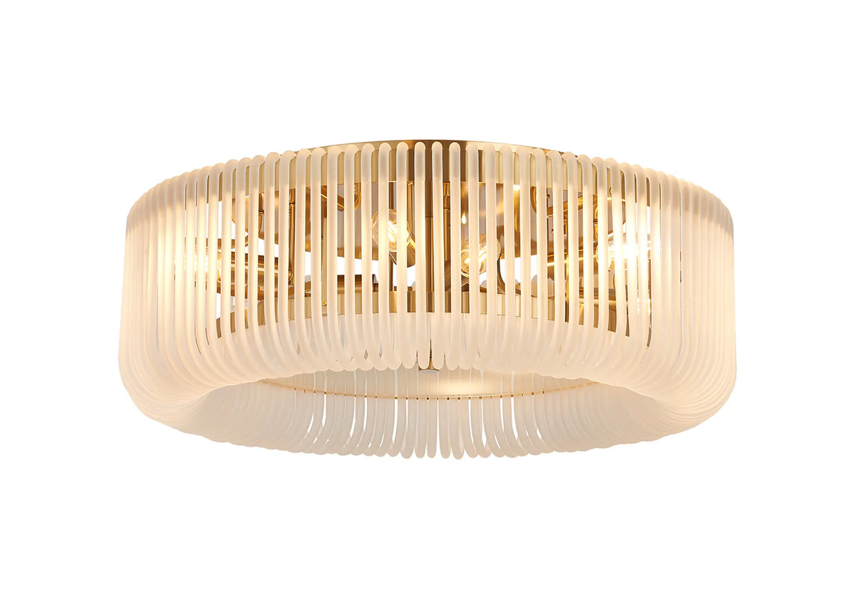 Fabula Hutton Round Flush Ceiling Light – Brass & Frosted Glass 60 cm