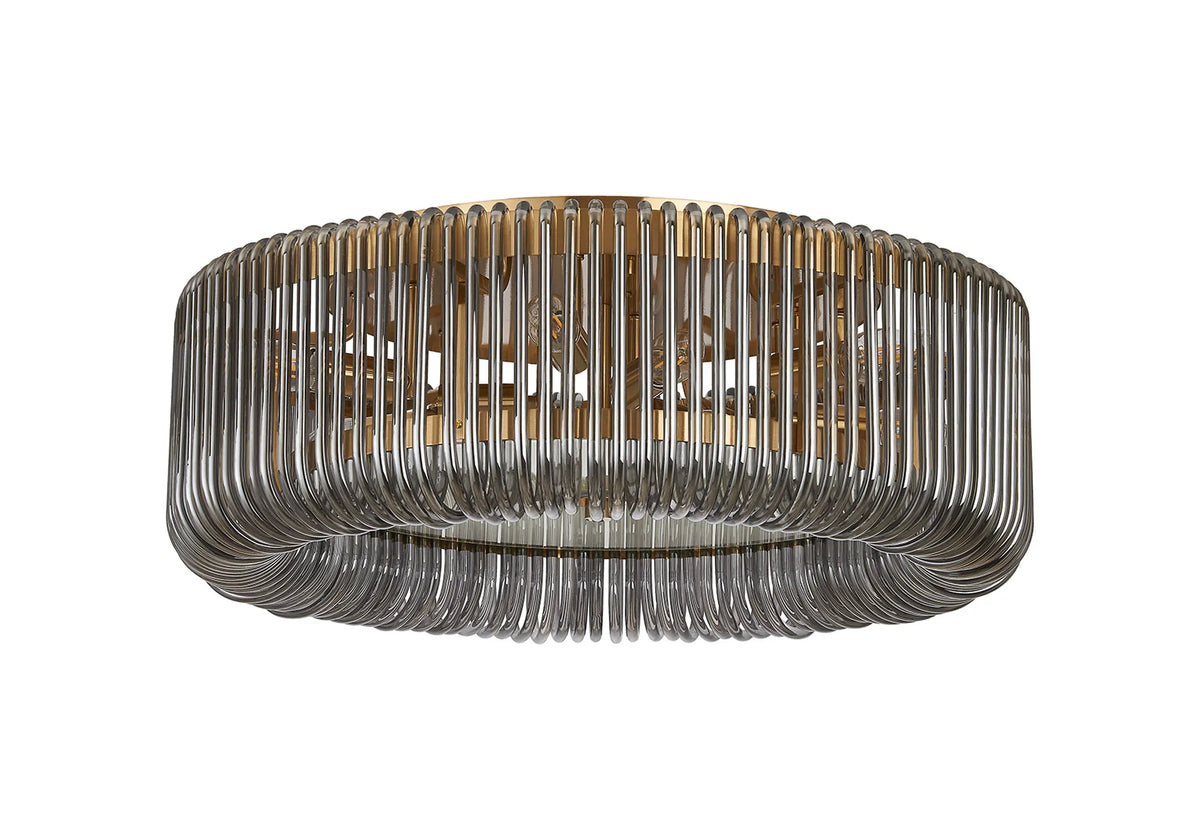 Fabula Hutton Round Flush Ceiling Light – Brass & Smoke Glass